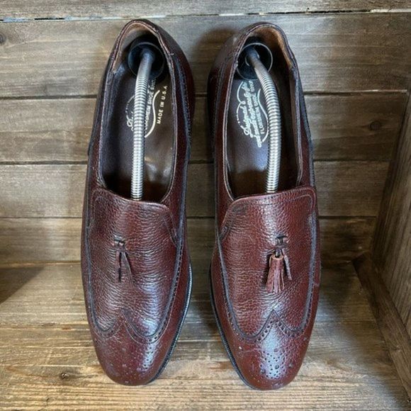 Mens Florsheim Made in USA Brown Leather Wingtip Tasseled Loafers Shoes 11 C GUC - Picture 3 of 8